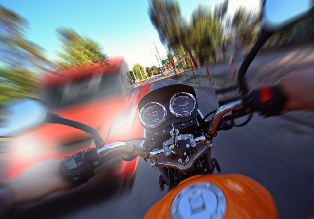 accident and frontal collision of a car with a motorcycle