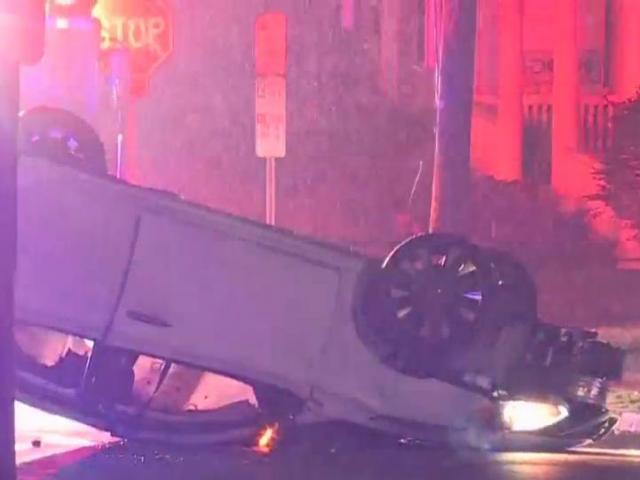 Car flips over after crashing near Pullen Park overnight - WRAL News