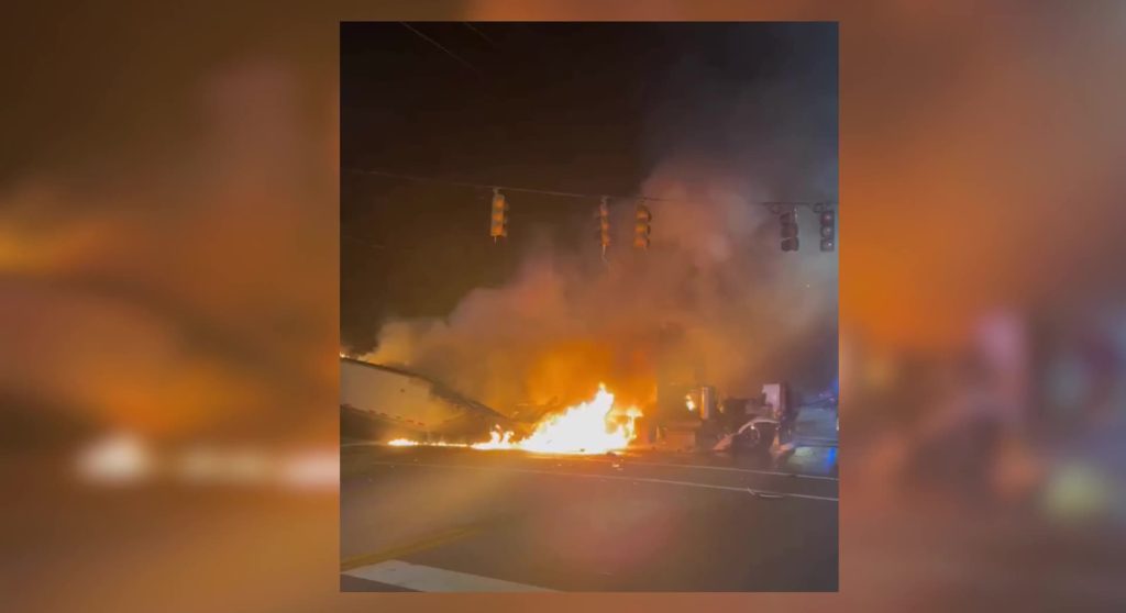 WATCH: 3 hospitalized after semi-truck bursts into flames in crash - WSB Atlanta