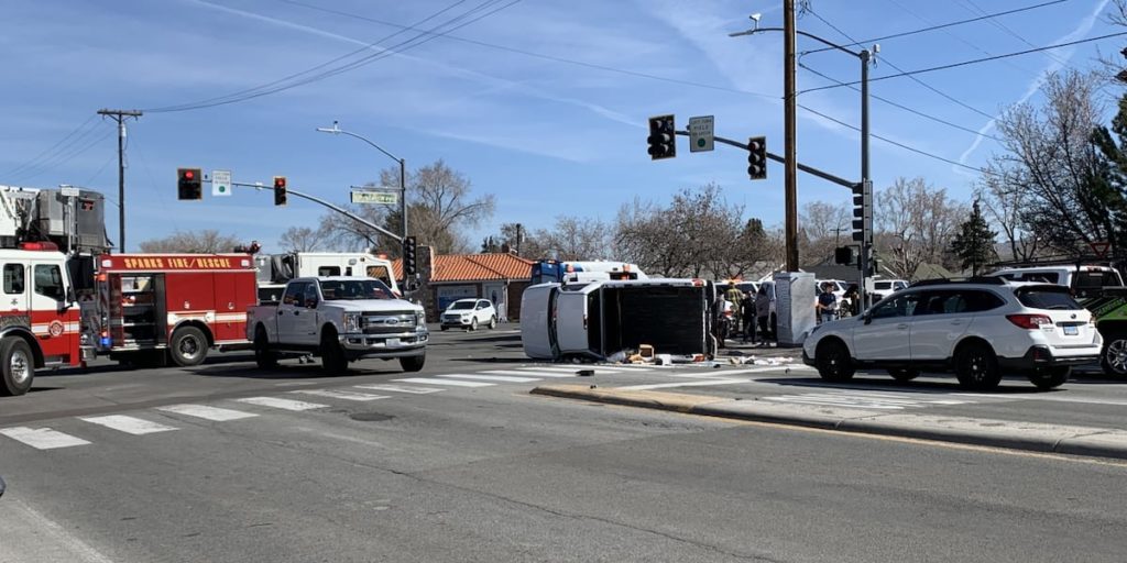 Suspect accused of stealing truck rolls over in Sparks intersection - KOLO