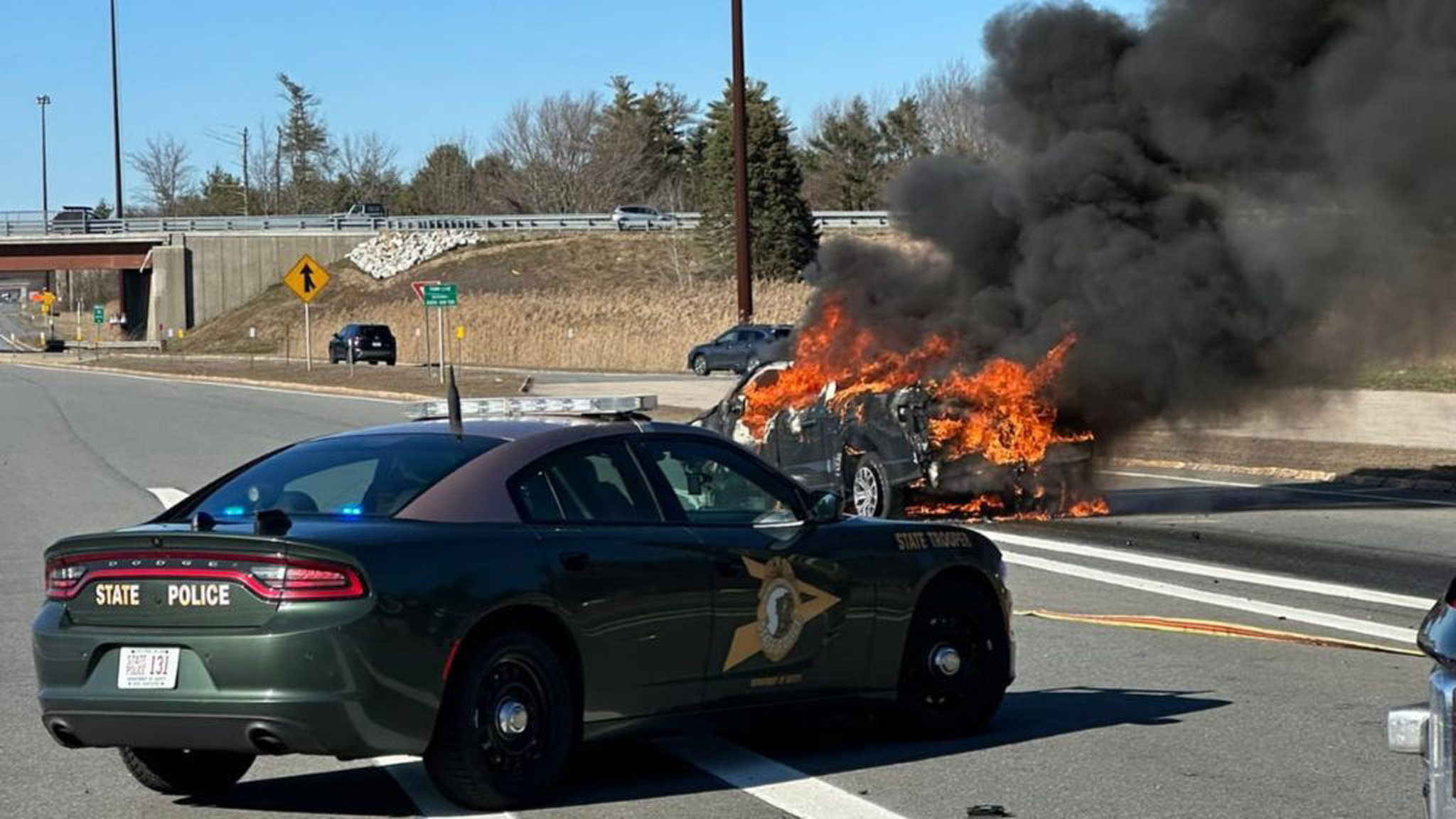 Truck crashes into a toll booth on I-95 north in Hampton, New Hampshire and catches fire - Boston 25 News