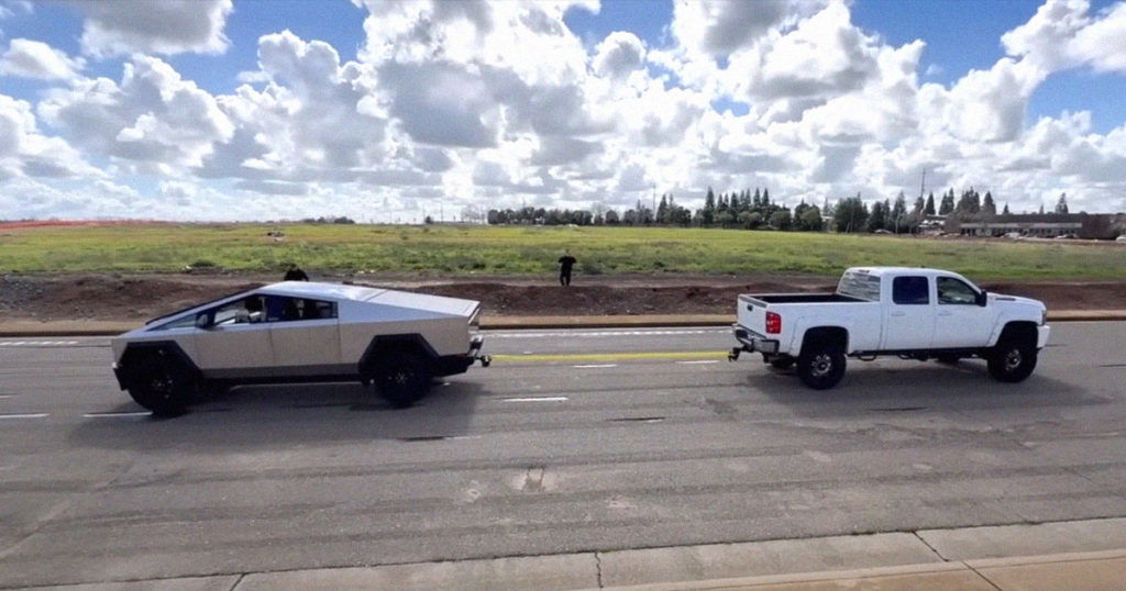 Feeble Cybertruck Shuts Down in Real Towing Contest Against Other Truck - Futurism