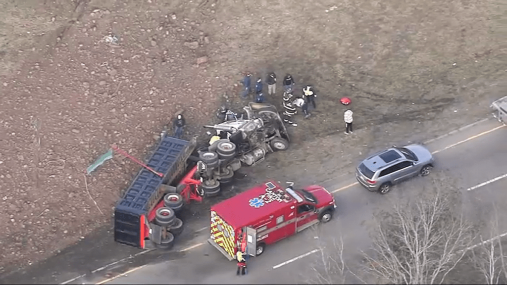 Person seriously hurt as dump truck crashes at I-93/I-95 exchange in Canton - NBC Boston