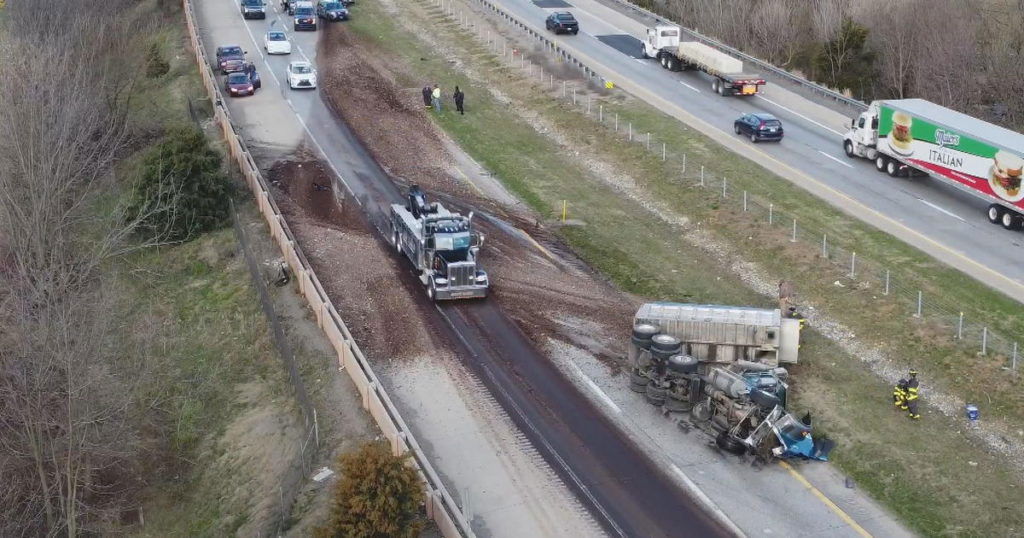 Manure coats I-78 in Pennsylvania after rollover truck crash - CBS Philly