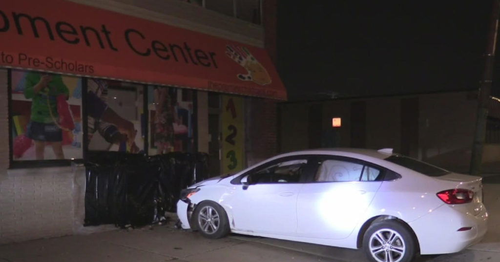 Daycare center left damaged after being struck by stolen car on Chicago's South Side - CBS Chicago