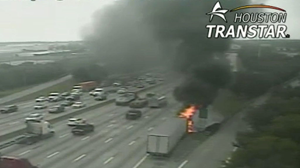 Houston traffic: Heavy truck fire captured on TranStar cameras at the port on East I-610 Loop - KTRK-TV