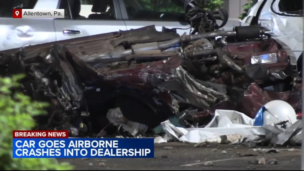 Car goes airborne, crashes into dealership on Lehigh Street in Allentown, Pennsylvania - 6abc Philadelphia - WPVI-TV
