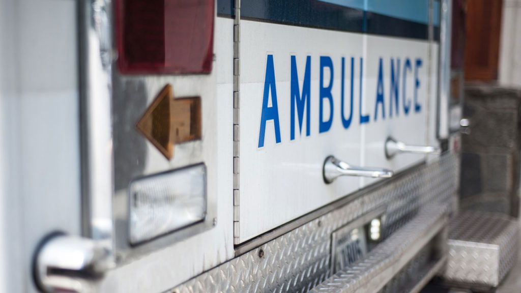 Ambulance at the entrance of an emergency room