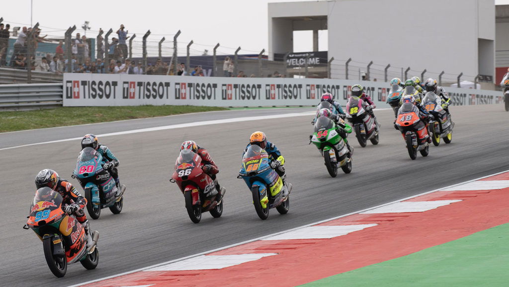 LAGOA, ALGARVE, PORTUGAL - MARCH 24: Jose Antonio Rueda of Spain and Red Bull KTM Ajo leads the field during the Moto3 race during the MotoGP Of Portugal - Race at Autodromo do Algarve on March 24, 2024 in Lagoa, Algarve, Portugal. (Photo by Mirco Lazzari gp/Getty Images)