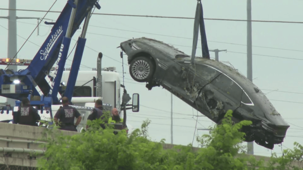 Witnesses: Car pinned, dragged by 18-wheeler before going over bridge in Dallas - NBC DFW