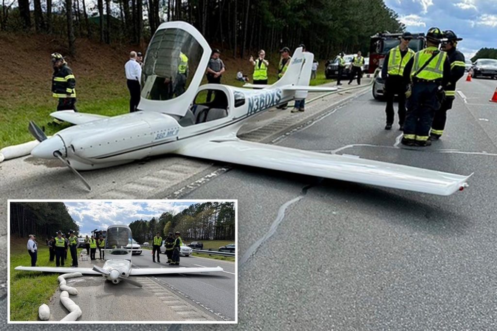 Small plane hits two cars making emergency landing on North Carolina highway - New York Post