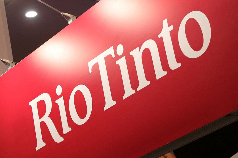 FILE PHOTO: The Rio Tinto logo is displayed above the global mining group's booth at the Prospectors and Developers Association of Canada (PDAC) annual conference in Toronto, Ontario, Canada March 7, 2023. REUTERS/Chris Helgren/File Photo