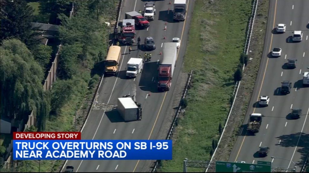 Box truck overturns on I-95 SB near Academy Road - 6abc Philadelphia - WPVI-TV