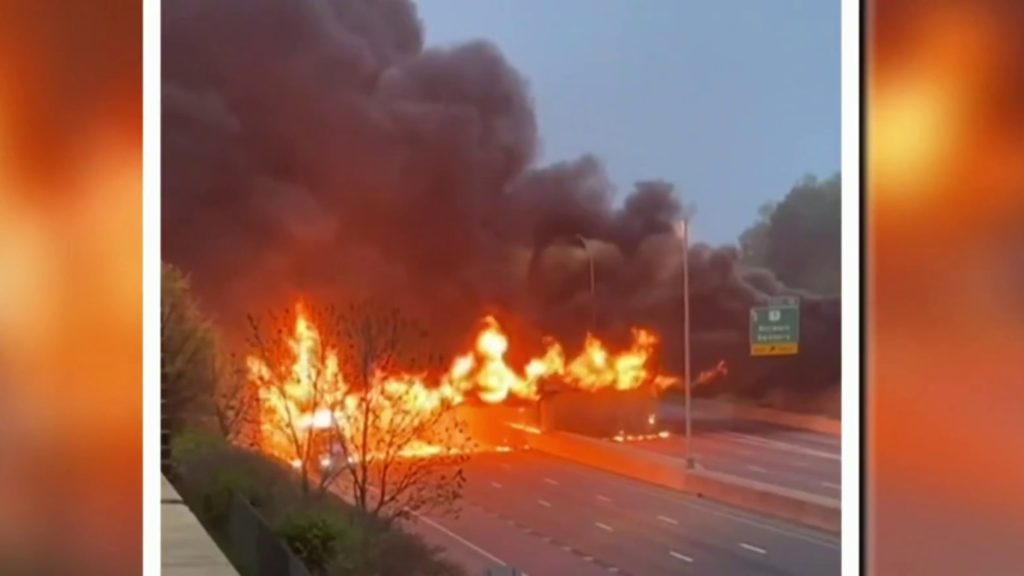 Part of major Northeast highway shut down after fiery truck crash - NBC News