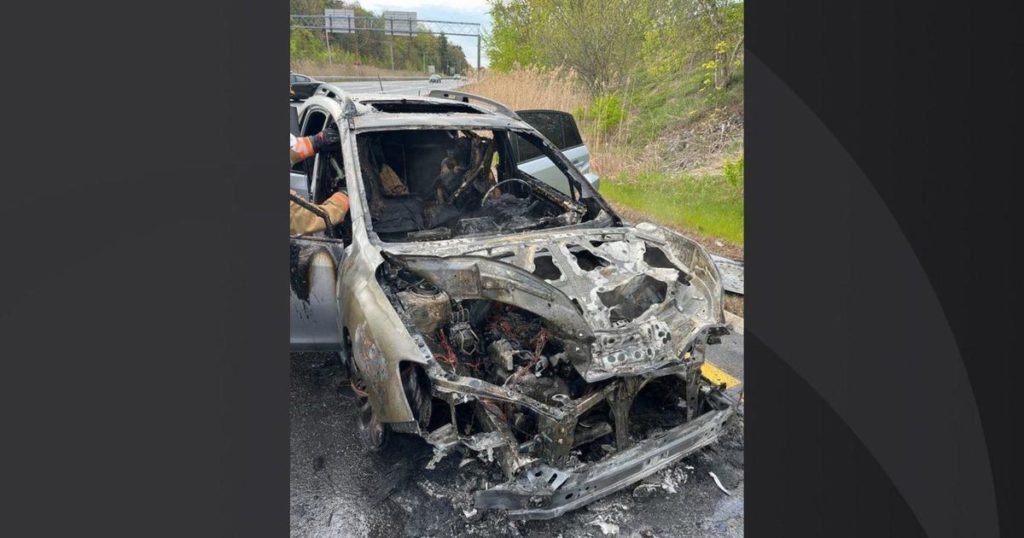 Woman survives car fire after brakes fail going 60 mph on New Hampshire highway - CBS Boston