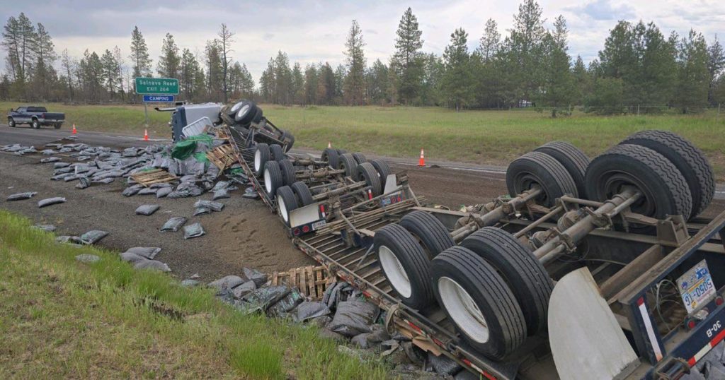 Rolled over semi-truck on I-90 south of Medical Lake - KXLY Spokane