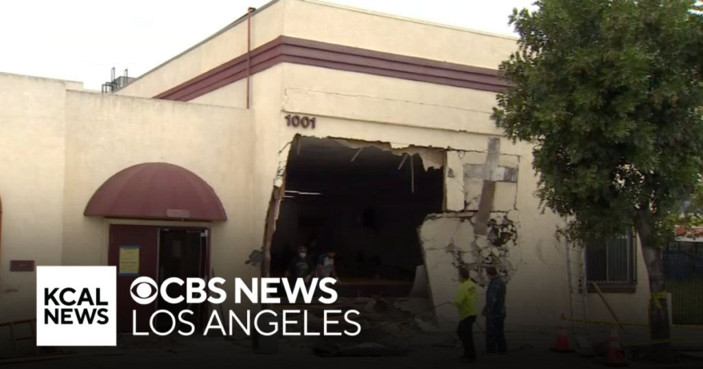 Grisly crash leaves 1 dead, 1 hospitalized after car slams into South LA church - CBS Los Angeles