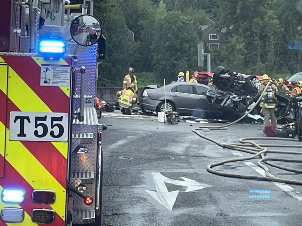 Two hospitalized after I-5 multi-car crash on Nyberg off ramp - KOIN.com