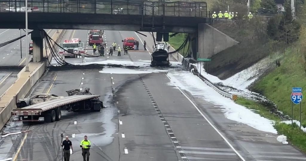 I-95 in Norwalk, Connecticut closed after fiery truck crash. Highway may not reopen for days. - CBS News