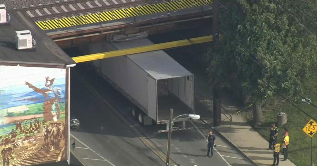 Route 420 in Prospect Park, Pennsylvania, cleared after truck gets stuck under bridge - CBS Philly