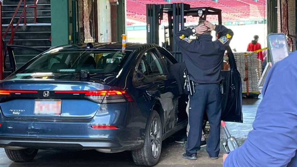 Car hits forklift inside Boston's historic Fenway Park, driver arrested - WCVB Boston