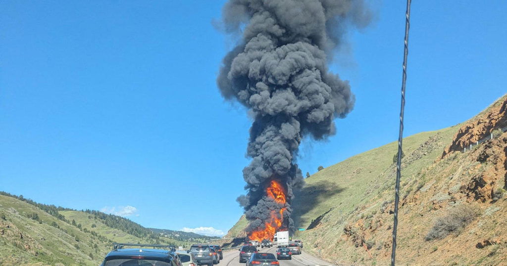 1 killed, truck driver in the hospital after fiery crash on Interstate 70 in Colorado - CBS News