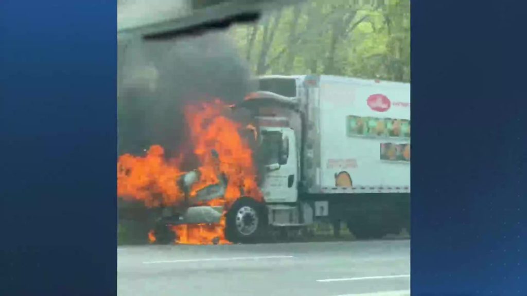 Box truck fire causes backups on the Mass Pike in Framingham - Boston 25 News