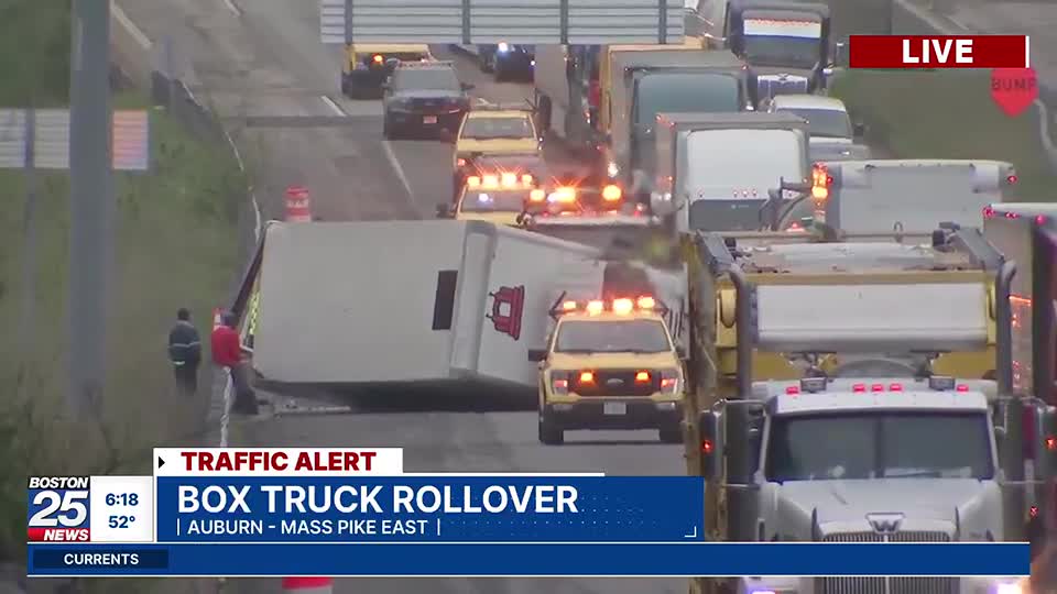 Rollover crash involving box truck snarls morning traffic on Mass. Turnpike - Boston 25 News