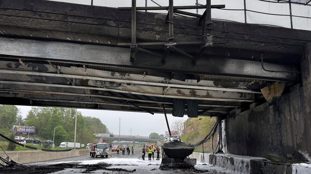 Traffic snarled as workers begin removing bridge over I-95 following truck fire in Connecticut - ABC News