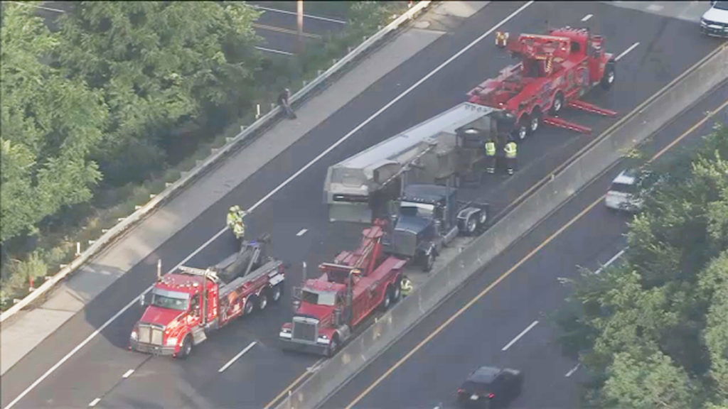 Pennsylvania Turnpike eastbound in Bensalem shut down after truck overturns in construction zone - WPVI-TV