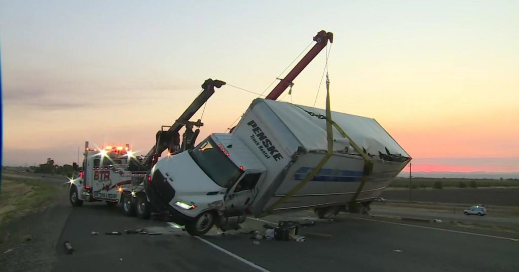 Overturned box truck causes traffic mess near Highway 70, 99 connector in Sutter County - CBS Sacramento