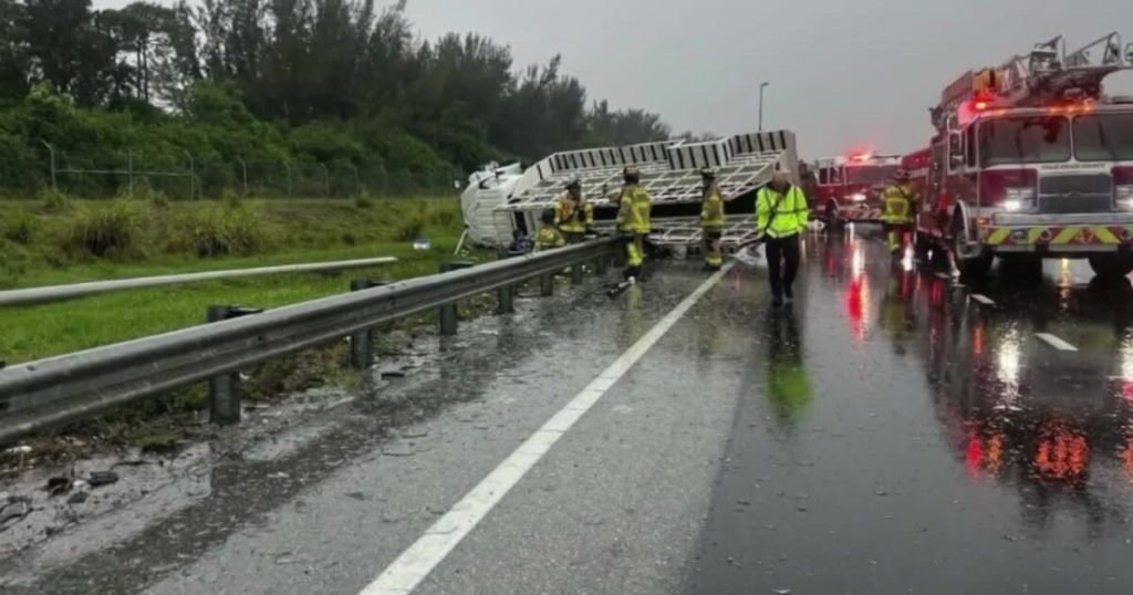 Pastor rescues truck driver who crashed on Turnpike during storms - WPTV News Channel 5 West Palm