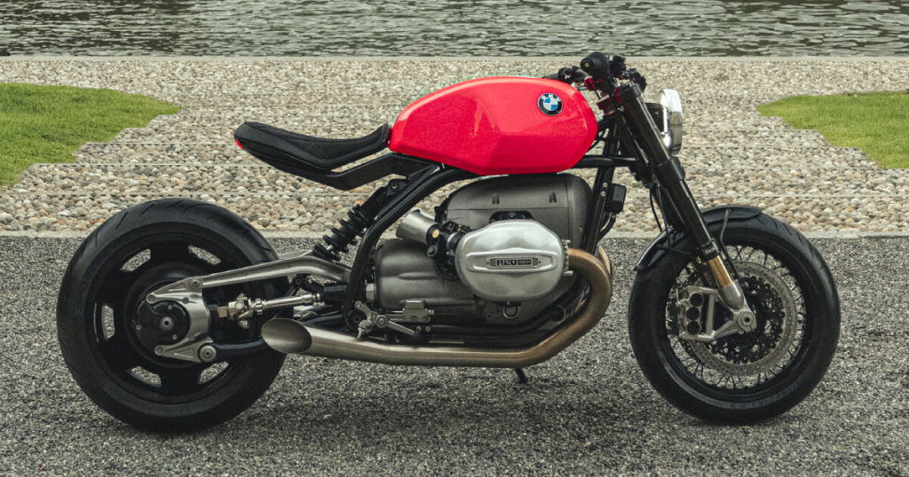 aluminum tank colored in 70s hot pink shines through BMW motorrad's R20 motorcycle - Designboom