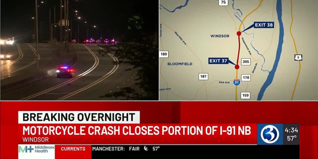 Motorcycle crash closes I-91 northbound in Windsor - Eyewitness News 3