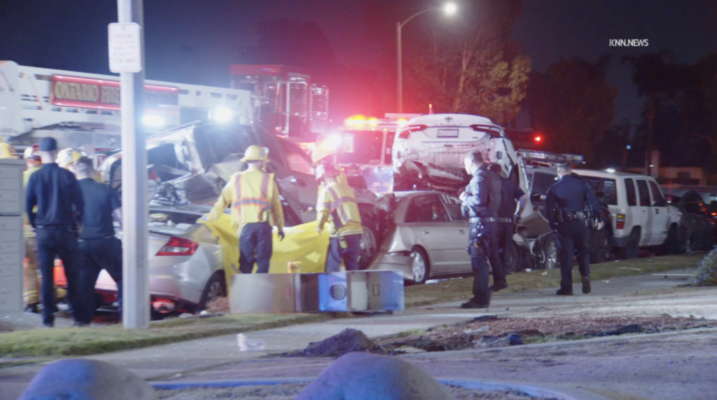 Driver crashes into parked cars in Ontario, killing 2 and injuring 2 - KTLA Los Angeles