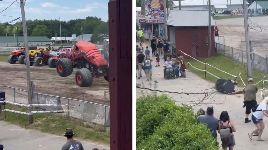 Several injured after monster truck pulls down power line during stunt - Yahoo News UK