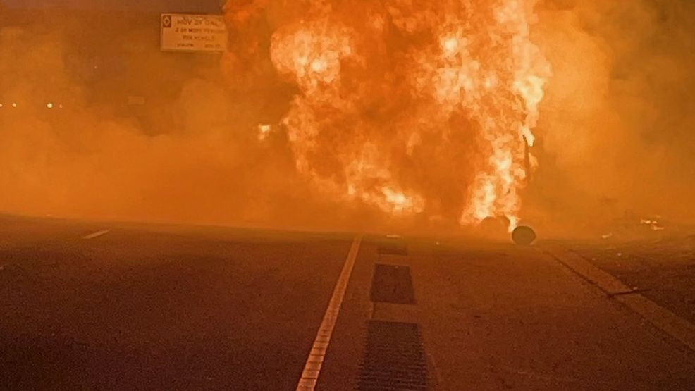 Propane tank truck fire closes down all lanes of I-5, major traffic delays during commute - KATU