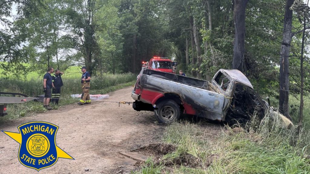 Person found dead in pickup truck after fiery crash, MSP says - WZZM13.com