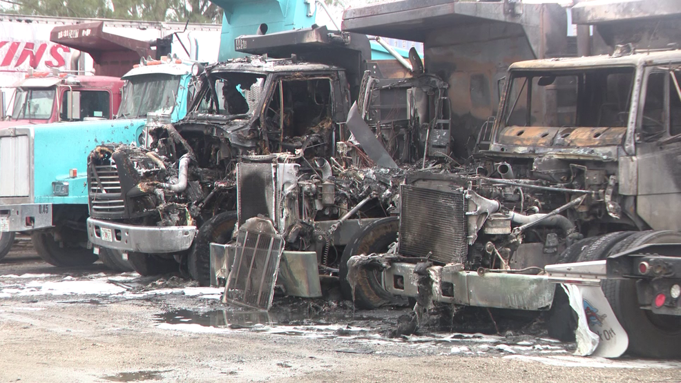 West Palm Beach dump truck fire spreads to two other ones, PBCFR reports - WPEC