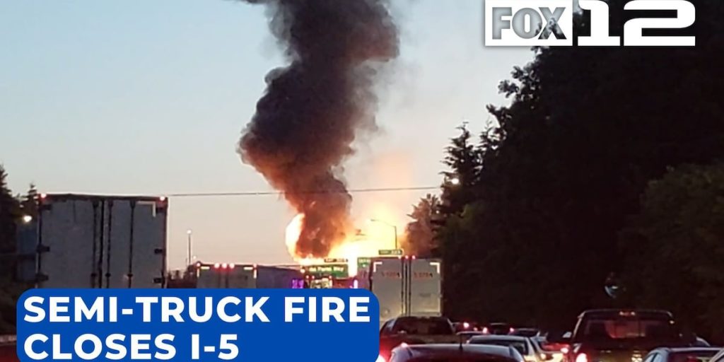 Large semi-truck fire closes all lanes of I-5 in Portland - Fox 12 Oregon