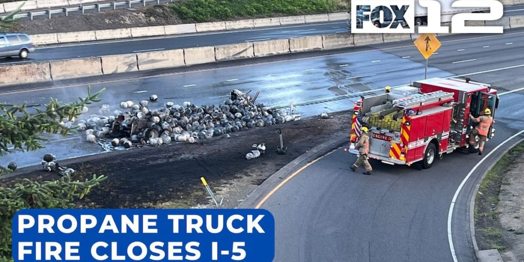 I-5 closed in Portland due to fire involving truck carrying propane tanks - Fox 12 Oregon