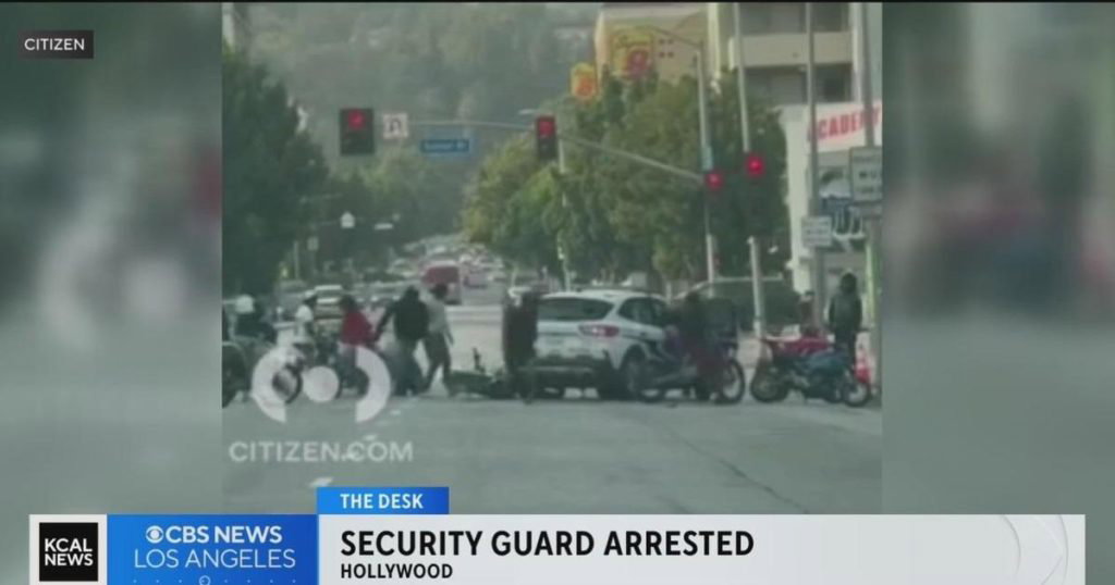 Video shows group of bikers attacking security guard's car in Hollywood after he hit one of them - CBS Los Angeles