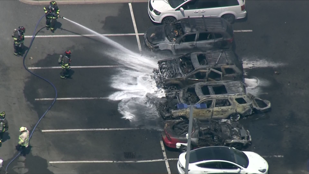 Multi-car fire ignites in Mass. car dealership lot - WCVB Boston
