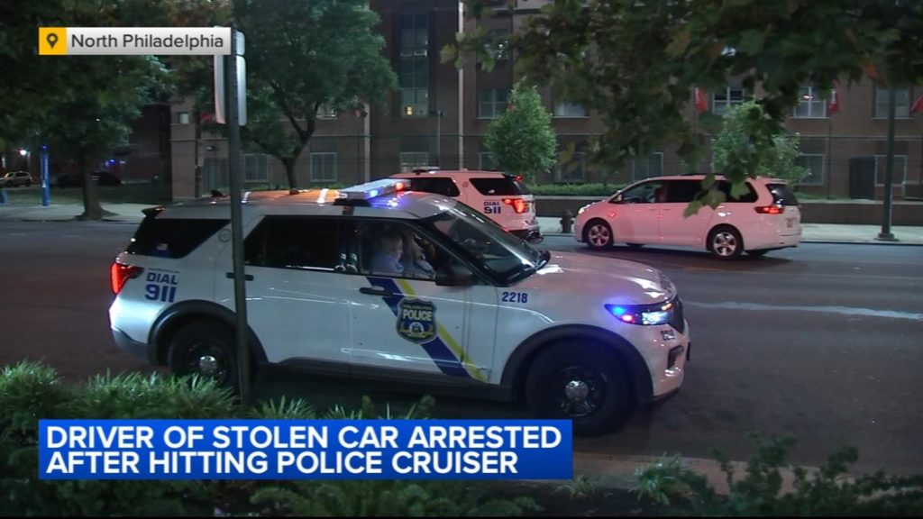 Stolen car strikes Philadelphia police cruiser during traffic stop; suspect apprehended - WPVI-TV