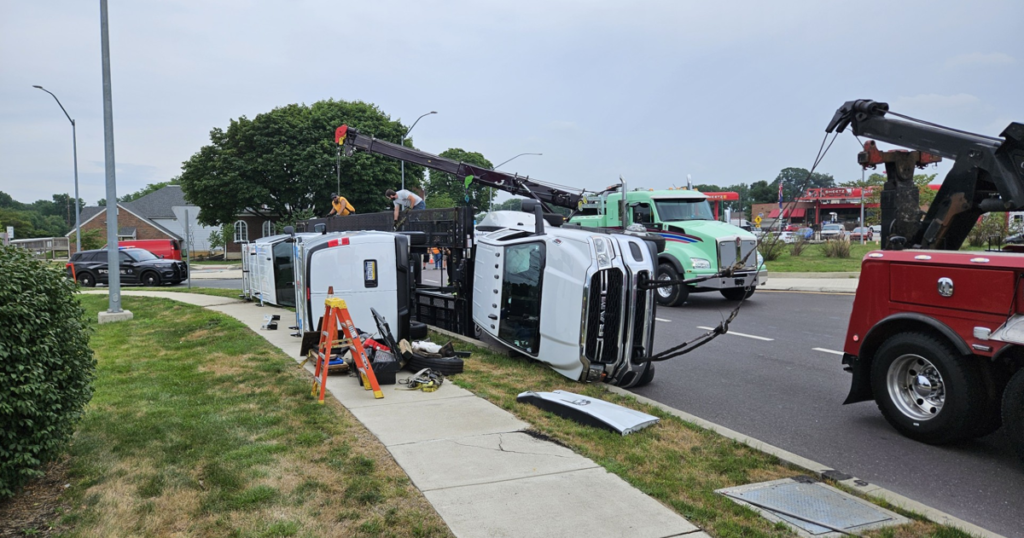 Truck overturns in Richmond Twp. roundabout - 69News WFMZ-TV