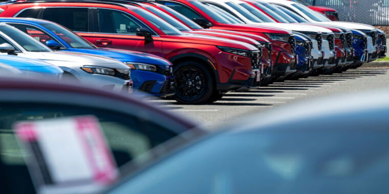 Vehicles for sale at an AutoNation Honda dealership in Fremont, California, US, on Monday, June 24, 2024. The hack that's disrupted business at thousands of car dealerships in North America is now in the process of getting resolved, the targeted software provider CDK Global said. Photographer: David Paul Morris/Bloomberg via Getty Images