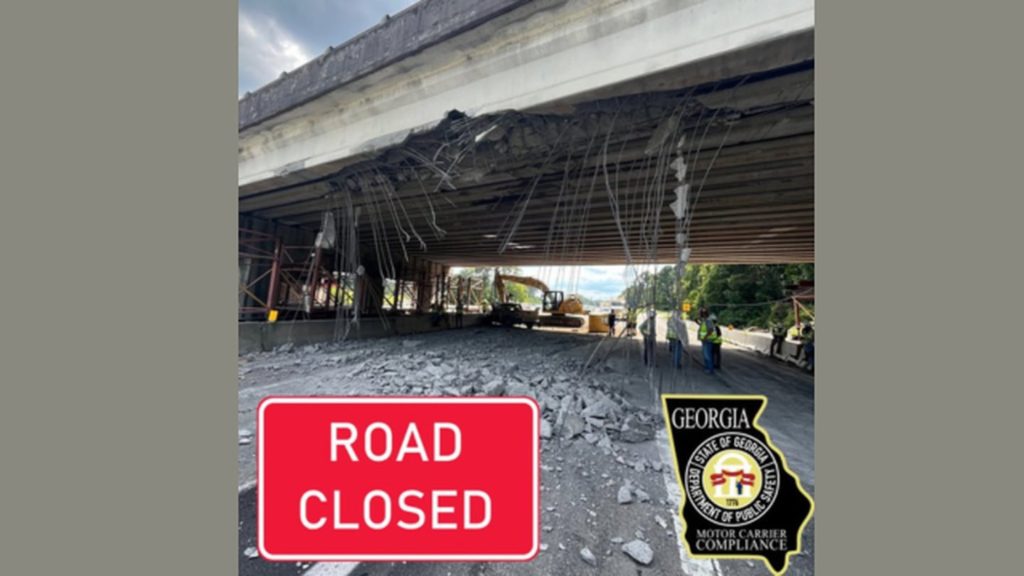 I-16 bridge hit by truck moving construction equipment, lanes closed until Monday - WSB Atlanta