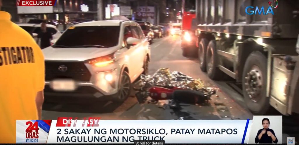 Rider, passenger killed in Pasig after getting run over by truck - GMA News Online