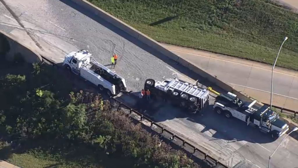 Overturned dump truck closes I-476 ramp to I-95 for rush hour - NBC Philadelphia