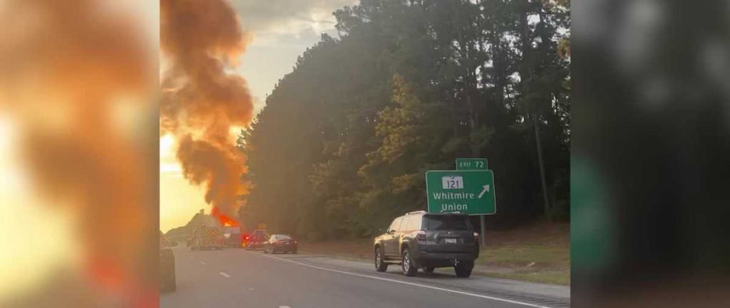 A semi-truck caught fire after crashing on major Upstate highway, SCDOT reports - WYFF4 Greenville